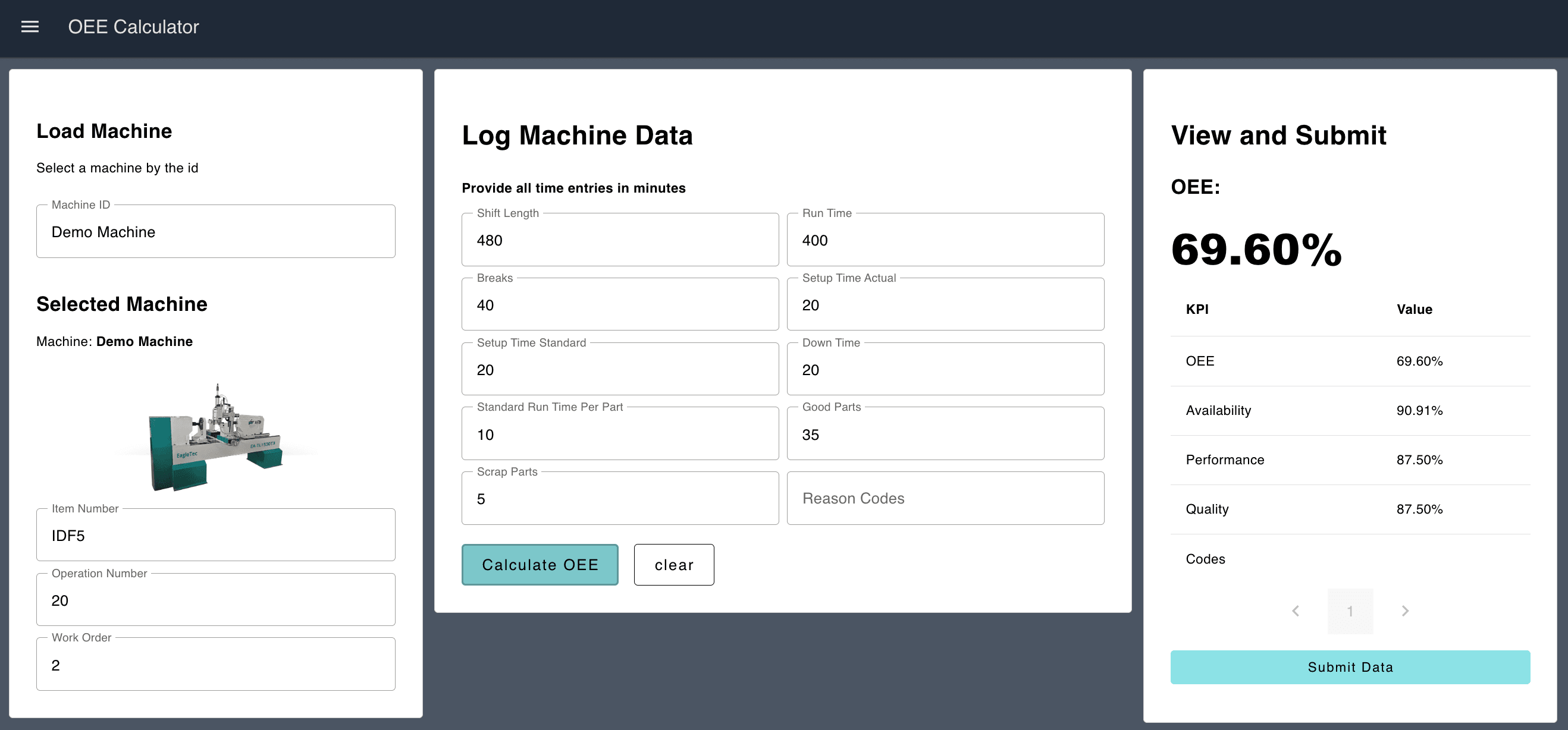 OEE Calculator Screenshot